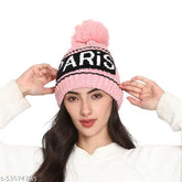 Soft, warm woolen beanie with Paris print - Women's ambitieux Combo Color beanie cap, made in India