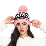 Soft, warm woolen beanie with Paris print - Women's ambitieux Combo Color beanie cap, made in India
