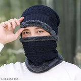 Red wool unisex winter knit beanie cap and scarf, premium quality knitted hat and neck warmer