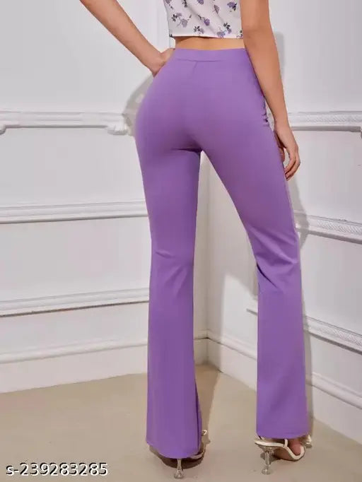 Women's Pink Purple Flared Cotton Blend Trousers pack, versatile fit and flare silhouette, essential for wardrobe, India origin