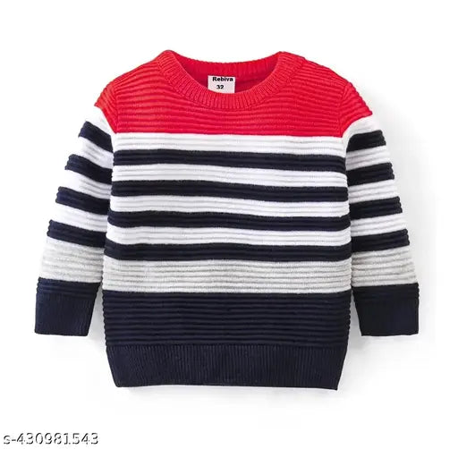 Soft & cozy woolen striped pullover sweater for kids (2-12 years), hand-knitted with love in India