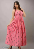 Peach Rayon printed kurti, sleeveless, 3/4th sleeves, round neck - Indian designer clothing for women, comfortable and fashionable