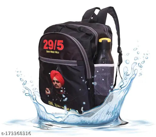 Limited Edition 295 Sidhu Moose Wala black polyester backpack, waterproof raincover, free size, India origin