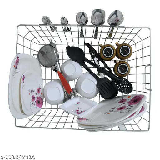 Stainless steel dish drainer, square basket for kitchen | Small Akaya Creations organizer | Size: 15in x 21in x 9in