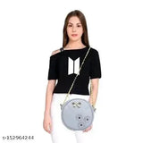 Grey and cream PU sling bags - trendy styles for women, embellished net design, free size