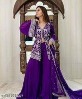 Purple Georgette embroidered kurta set with dupatta and bottomwear, single size, XS (India)