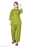 Comfy women's pure cotton top & pyjama set, 3/4 sleeve with printed net design, soft fabric from SARITA COTTONS