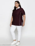 Plus-size women's solid Lycra polo t-shirt, dry-fit fabric from India