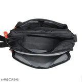 Black polyester unisex sling bag, cross body multipurpose handbag for office, cash business collection and traveling. Three compartment slim design with zipper closure
