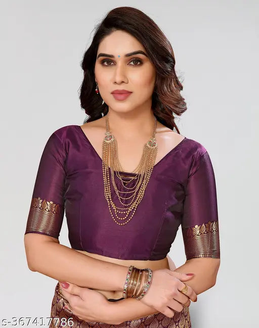 Trendy Banarasi Kanjivaram Art Silk Saree with Jacquard Blouse, suitable for all occasions and weddings, free size, made in India