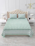 Pure cotton double queen bedsheet set with ethnic motifs, 90x100 size, includes 2 pillow covers