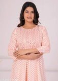 Baby Pink Rayon Embroidered Anarkali Kurta with Butti Print, three-quarter sleeves, summer fashion for women