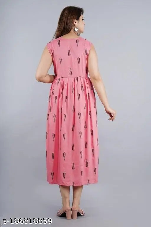Pink rayon sleeveless anarkali kurti, printed design for women, Indian-origin fashion
