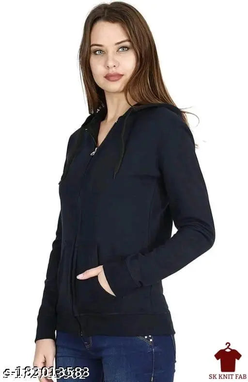 Fleece hoodie jacket, solid color, long sleeves - S (34in bust, 24in length)