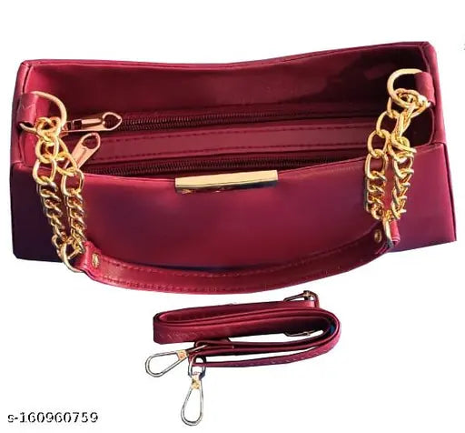 Maroon faux leather crossbody bag, lightweight and stylish, featuring one shoulder strap and small hand strap, self-designed box pattern for a chic look