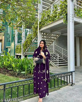Georgette with heavy embroidery and sequin work purple kurta set, elegant bell sleeves and plazzo bottomwear, perfect for cocktail and formal wear