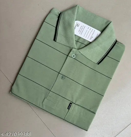 Plus size men's striped cotton collar t-shirt with pocket, short sleeve, XXL (chest 42in, length 27in), India origin