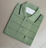 Plus size men's striped cotton collar t-shirt with pocket, short sleeve, XXL (chest 42in, length 27in), India origin