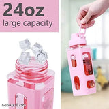 White, eco-friendly water bottle with straw, featuring cute kawaii bear design (700ml)