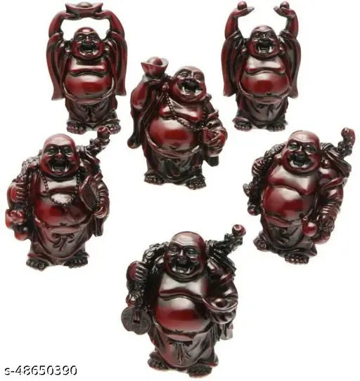 Cherry polyresin laughing buddha figurines, set of 6 automobile dashboard showpieces for good luck and feng shui
