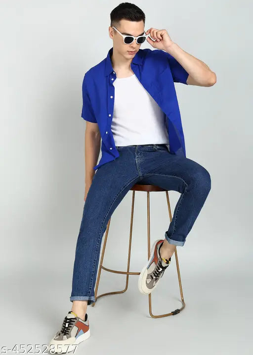 Dark blue cotton blend jacquard jeans for men, flat finish - skinny fit, cropped length, subtle texture, trendy style. Size: 28, 30, 32 (waist 28/30/32, length 40 in, hip 35/37/39 in). Made in India