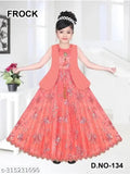 Embellished net short sleeve gown, stylish for 5-6 years old girls. Ethnic Indian dress for beautiful girls
