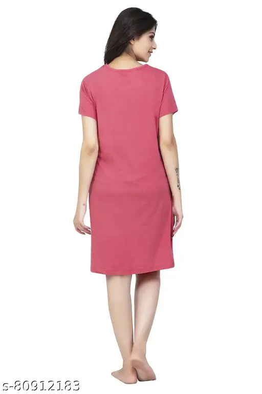 Cotton print nightdress, attractive women's nightsuit by Bell Paper Divine, short-sleeved t-shirt style