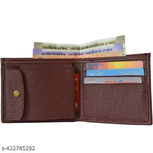 Premium men's genuine leather wallet, solid black, hand-stitched, 5 compartments, perfect for travel or office
