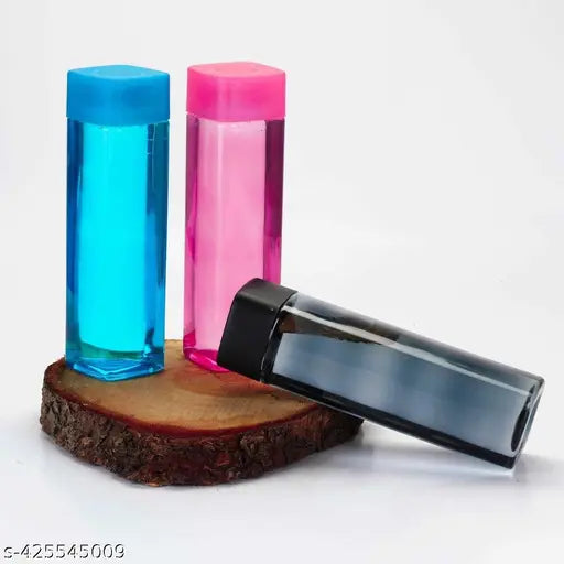 Multicolor square plastic water bottle set of 3 for fridge and office, KHODIAR STORE premium quality leak-proof design
