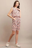 Trendy rayon sleeveless printed net nightsuit, attractive fit for women, India-made