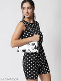 Black polka dot crepe jumpsuit, size XXL, India origin