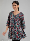 Cotton three-quarter sleeve printed shirt, vibrant Indian pattern in sizes S to XXL