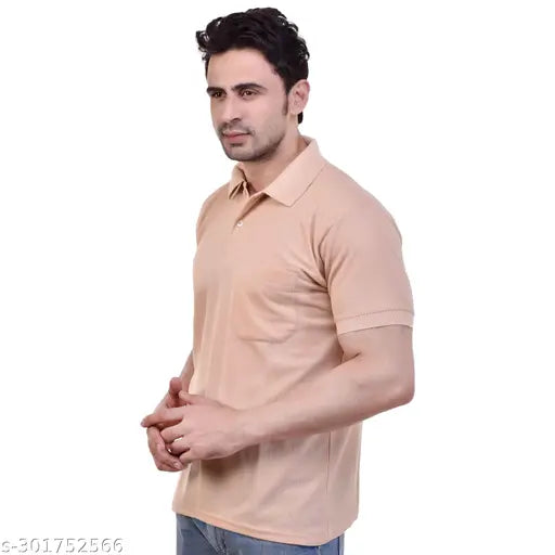 Matty fabric half sleeve polo and cotton blend round neck T-shirt combo in peach and multi-color, featuring collars, pockets, and regular fit for men - sizes M to 4XL, made in India