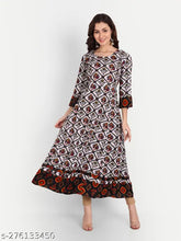 Rayon printed designer hand work gown, three-quarter sleeves, Indian origin
