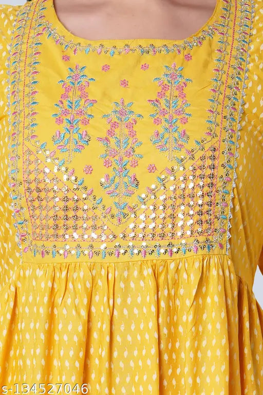 Rayon embroidered Anarkali gown, printed combo, three-quarter sleeves for women, L (bust size 40in), India