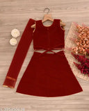 Velvet lehenga and net dupatta for ethnic girls, embroidered and unstitched lehenga choli, trendy Indian wear for 6-24 months