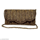 Handmade velvet coffee-themed embroidery clutch, free size (24in x 13in), India origin