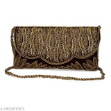Handmade velvet coffee-themed embroidery clutch, free size (24in x 13in), India origin