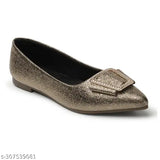 Synthetic leather embellished pointed toe ballerinas for women, India origin