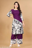 Trendy printed crepe kurta sets with palazzos, sizes 3XL to 6XL, Indian origin