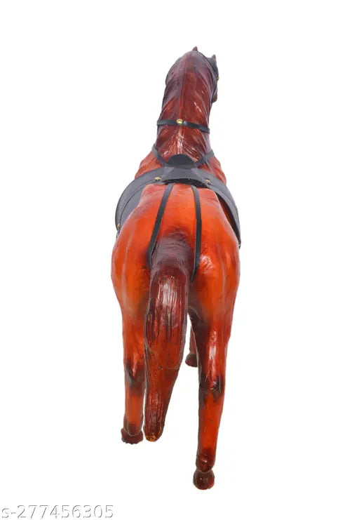 Brown leather Shivaji horse decorative showpiece, 12" x 10cm x 29cm, premium HandiCraft from VMSK