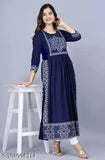 Rayon party kurti for women, Naira cut with three-quarter sleeves and printed combo pattern. Available in sizes S-XXXL, originating from India