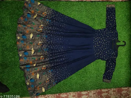 Gold print rayon kurti with three-quarter sleeves, vibrant Indian print