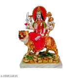 Marble-finish Multicolor Maa Durga Idol, 14cm height, versatile home decor for religious spaces, India