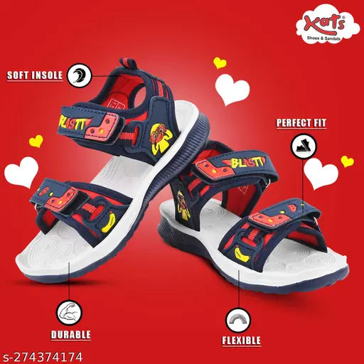 Synthetic and Eva sole KATS Kids Walking Flat Sandals, solid net pattern for boys aged 2.5-5 years, soft velcro fastening