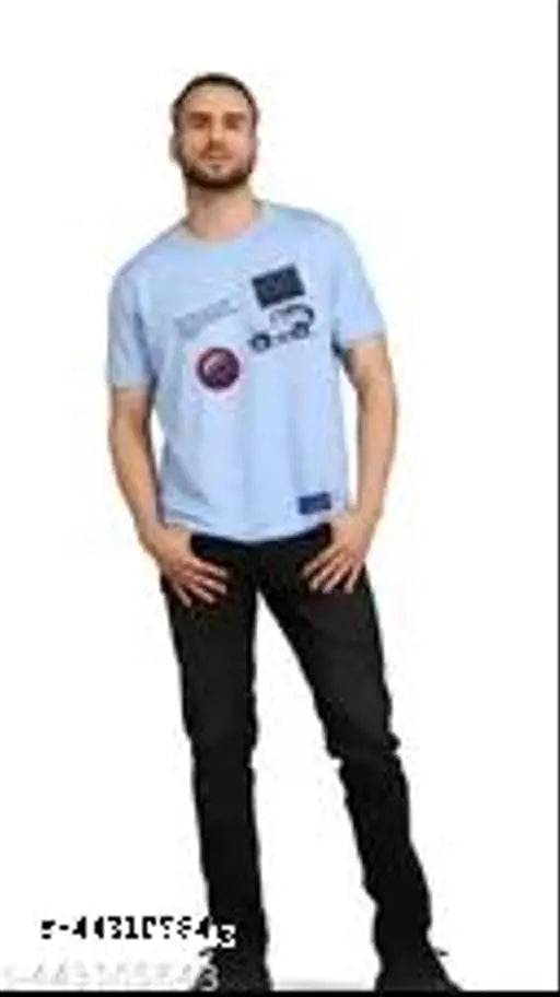 Premium sky blue cotton blend short sleeve t-shirt with excellent print quality, soft feel, and fashionable design