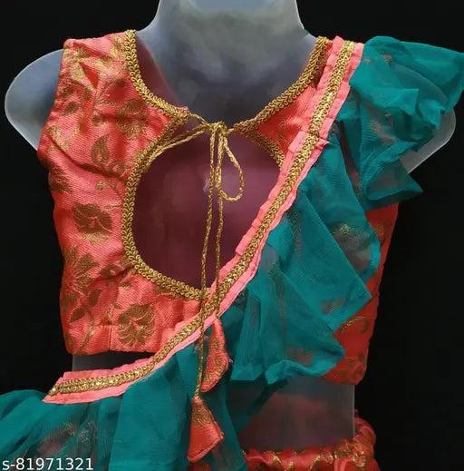 Art Silk Kids Girls Special Lehenga Choli with long sleeves and Aari Work detail, best quality Indian brand