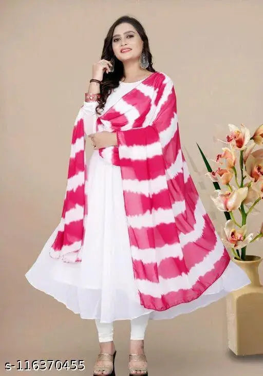 White georgette UNDO Western Anarkali gown, long sleeves, solid pattern, perfect for formal events or weddings