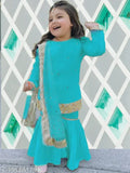 Agile Elegant Girls Rayon Kurta Suit Set with Net Dupatta and Bottomwear - Embellished, long sleeves for kids (N), ages 1-12 years old, India origin