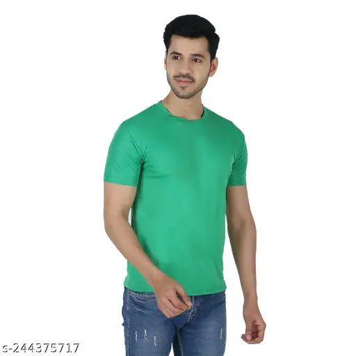 Stylish modern men's polyester t-shirts, solid pattern, 5 vibrant colors, short sleeves, breathable & sweat-free